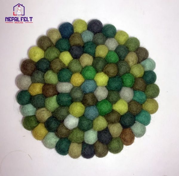 Green Felt ball Trivet Mat