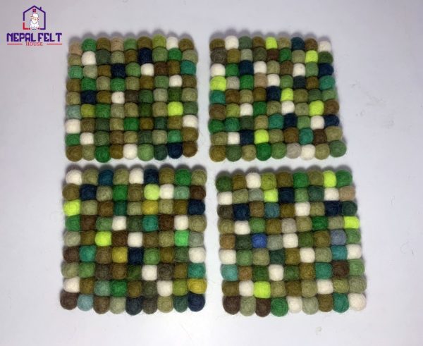 Green Felt ball Trivet Mat