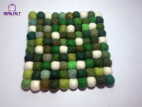 Green Felt ball Trivet Mat