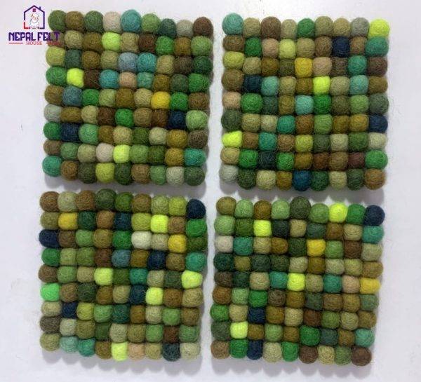 Green Felt ball Trivet Mat