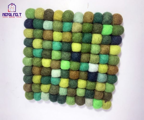 Green Felt ball Trivet Mat