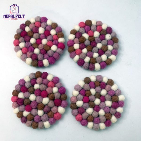 Pink Felt ball Trivet Mat