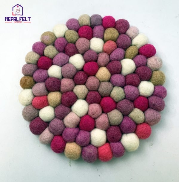 Pink Felt ball Trivet Mat