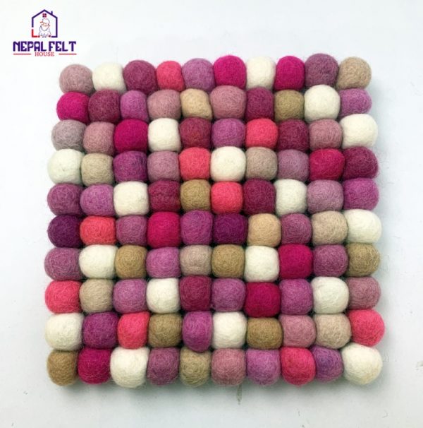 Pink Felt ball Trivet Mat