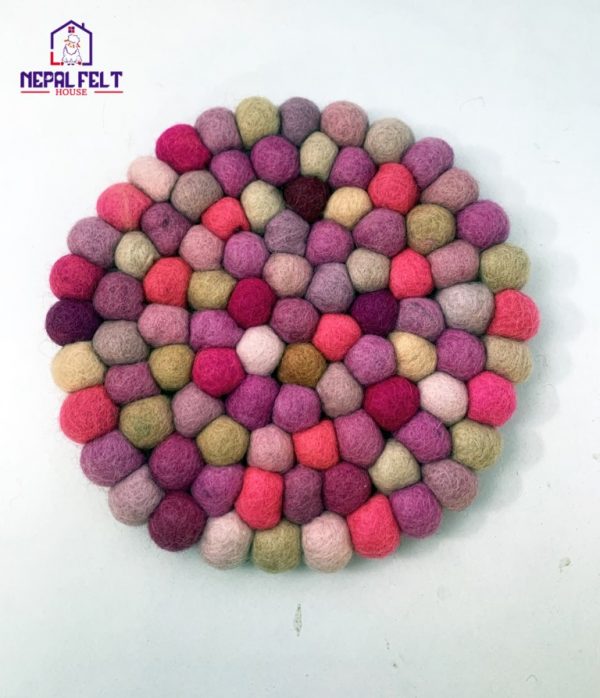 Pink Felt ball Trivet Mat