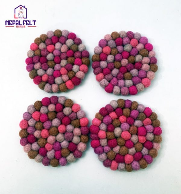 Pink Felt ball Trivet Mat