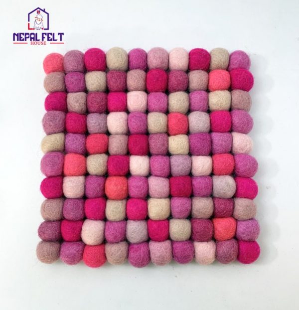 Pink Felt ball Trivet Mat