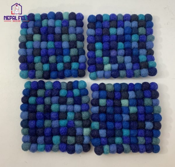 Blue Felt Ball Trivet mat