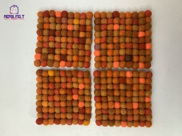 Orange Felt ball Trivet Mat