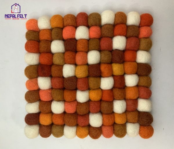 Orange Felt ball Trivet Mat