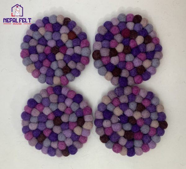 Purple Felt ball Trivet Mat