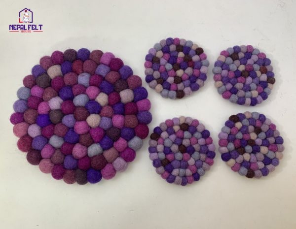 Purple Felt ball Trivet Mat