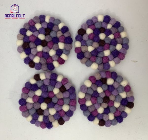 Purple Felt ball Trivet Mat