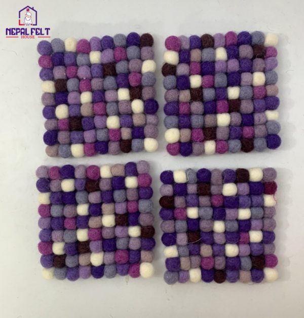 Purple Felt ball Trivet Mat