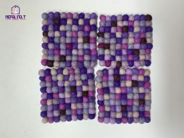 Purple Felt ball Trivet Mat