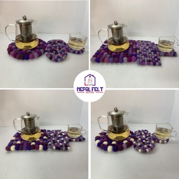 Purple Felt ball Trivet Mat