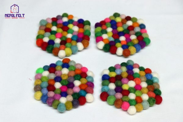 Multi Hexagon Felt Ball Trivet Mat