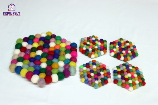 Multi Hexagon Felt Ball Trivet Mat