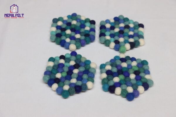 Blue Hexagon Felt Ball Trivet Mat