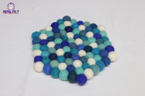 Blue Hexagon Felt Ball Trivet Mat