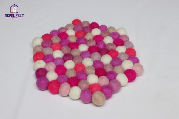 Pink Hexagon Felt Ball Trivet Mat