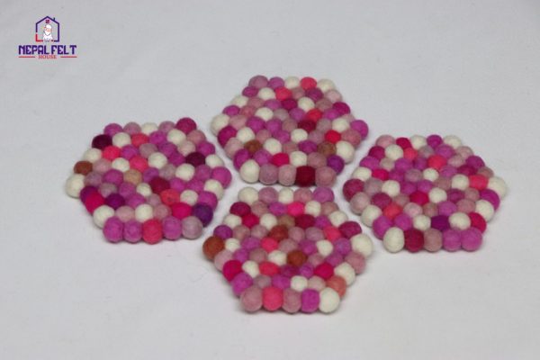 Pink Hexagon Felt Ball Trivet Mat