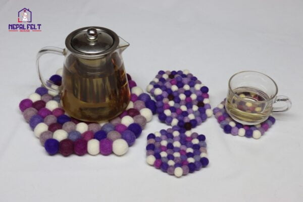 Purple Hexagon Felt Ball Trivet Mat