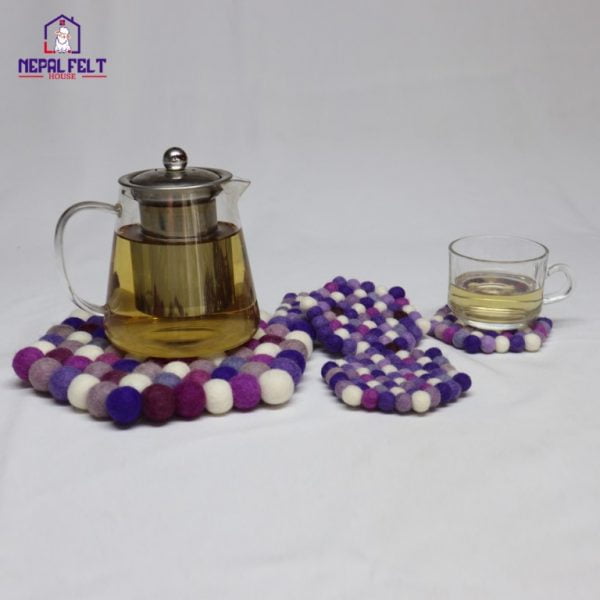 Purple Hexagon Felt Ball Trivet Mat