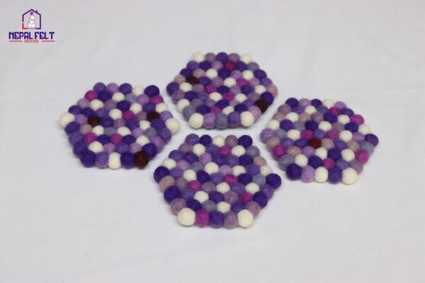 Purple Hexagon Felt Ball Trivet Mat