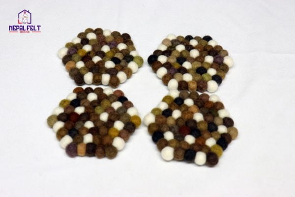 Brown Hexagon Felt Ball Trivet Mat