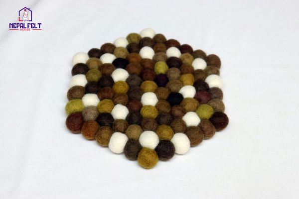 Brown Hexagon Felt Ball Trivet Mat