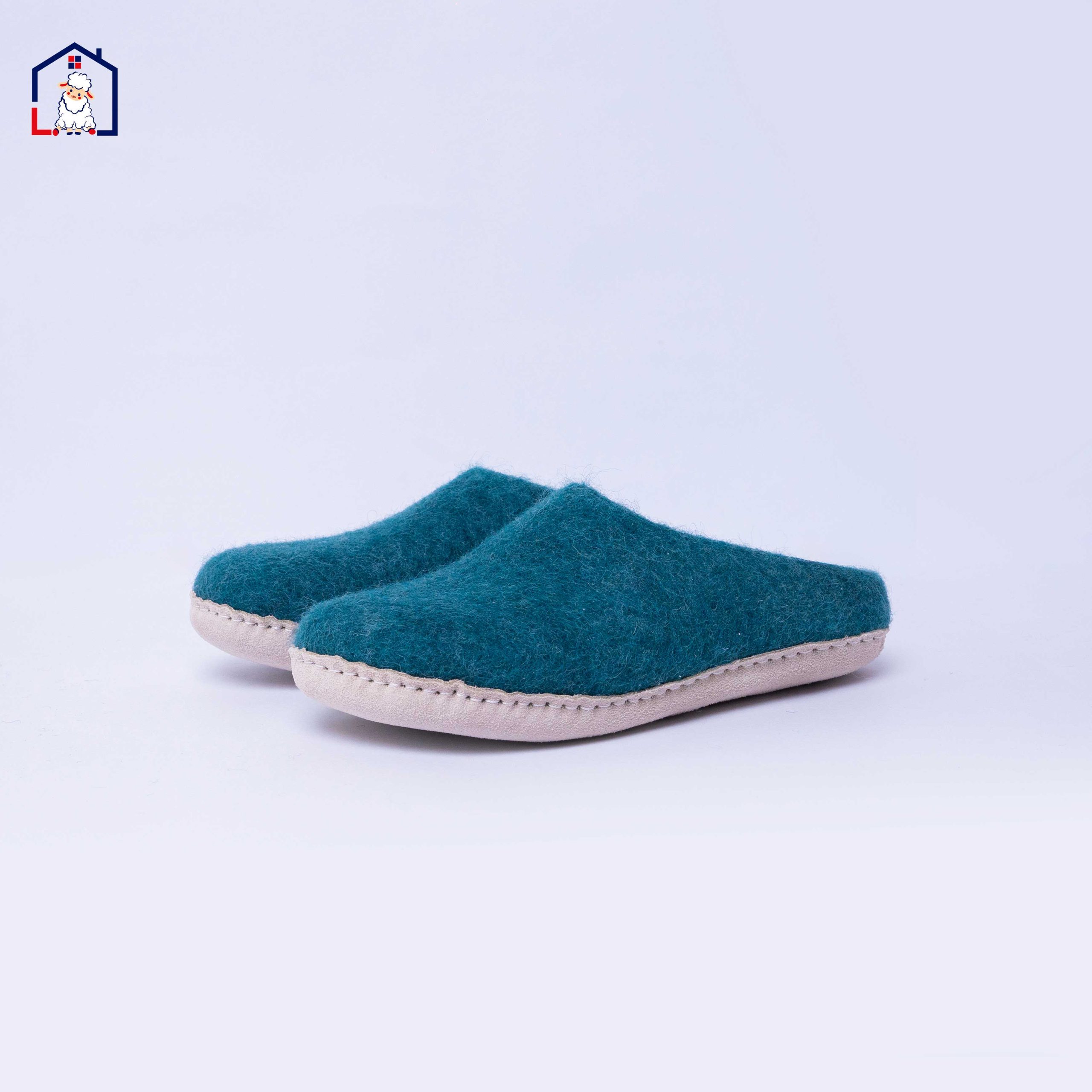 Teal Blue Felt Wool Slipper