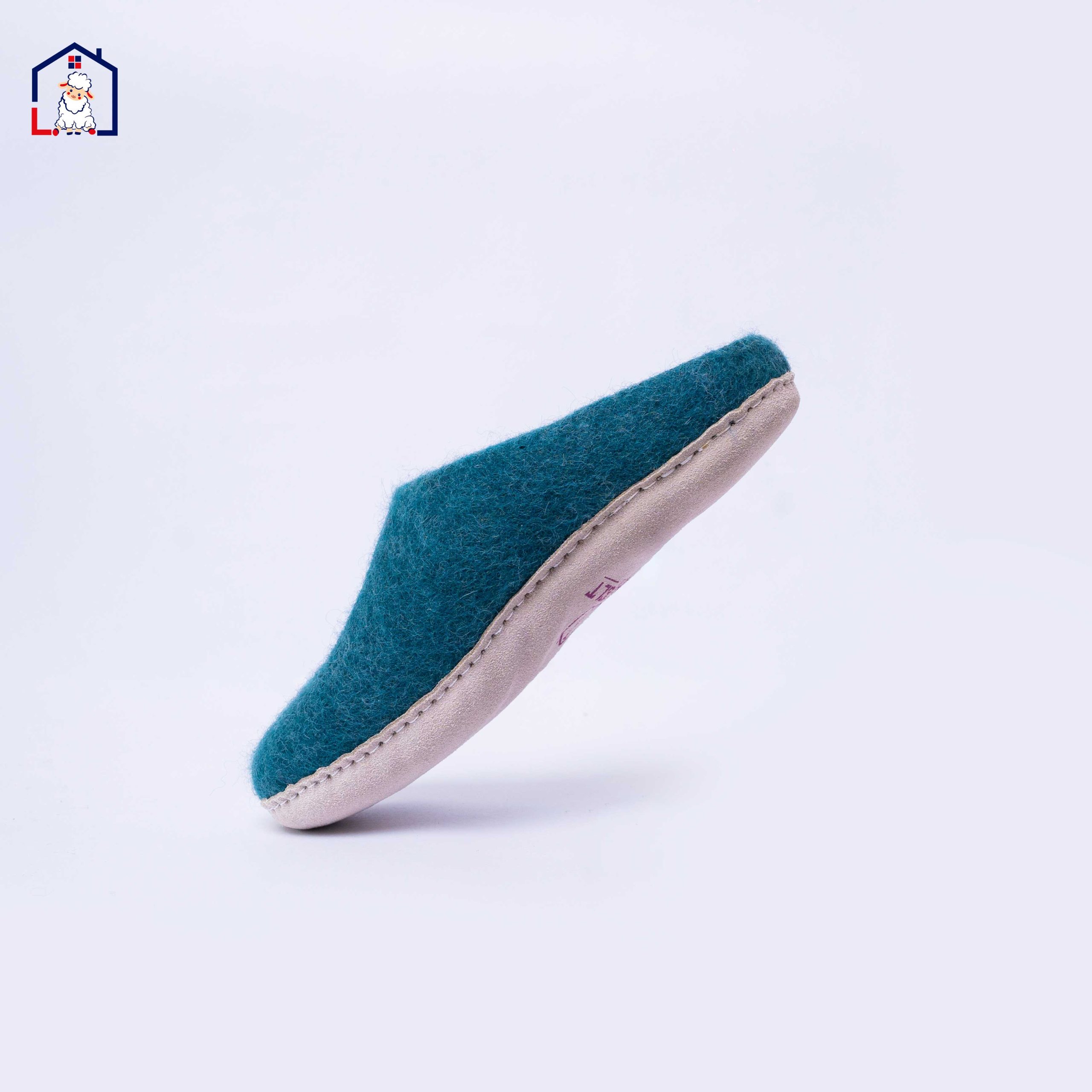 Teal Blue Felt Wool Slipper